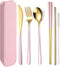 AARAINBOW 6 Pieces 18/8 Stainless Steel Flatware Set Portable Reusable Cutlery Set Travel Utensils Set Including Chopsticks Knife Fork Spoon Straw...