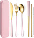 AARAINBOW 6 Pieces 18/8 Stainless Steel Flatware Set Portable Reusable Cutlery Set Travel Utensils Set Including Chopsticks Knife Fork Spoon Straw...