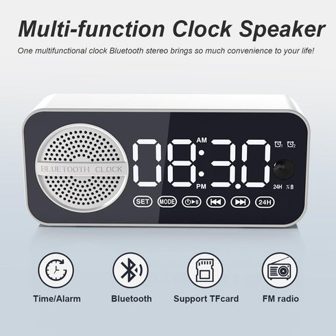 Digital LED Alarm Clock with Wireless Speaker, Dual Alarm Clocks for Bedroom/Heavy Sleepers/Adult/Teens, Bluetooth Speaker Support TF Card Playbac...