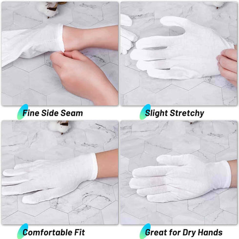 Cotton Gloves for Dry Hands, Paxcoo 20 Pairs Large White Cotton Gloves for Cosmetic Moisturizing and Inspection...