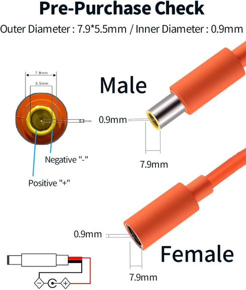 Tonton DC7909 8mm Power Pigtails Cable 3.3FT, 12V Female Plug to Bare Wire Open End Repair Cord for Jackery Bluetti Power Bank Station Portable Ge...