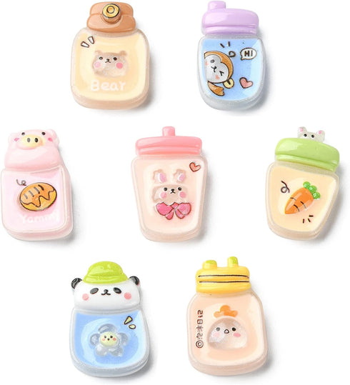LiQunSweet 50 Pcs Water Cup Shape Cow Carrot Rabbit Monkey Pig Panda Cat Chick Bear Flatback Bottle Beads for Phone Case Earrings Keychains Access...