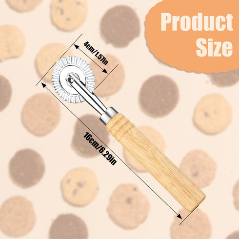 Pastry Cutter Wheel, Pasta Cutter Wheel with Wooden Handle and Fluted Ravioli Crimper Cutter Pizza Dumpling Lace Making Noodle Dough Cutter Roller...