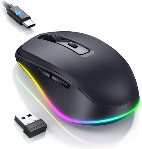 PEIOUS Wireless Mouse, Mouse Jiggler - LED Wireless Mice with Build-in Mouse Jiggler Mover, Rechargeable Moving Mouse for Computer with Undetectab...