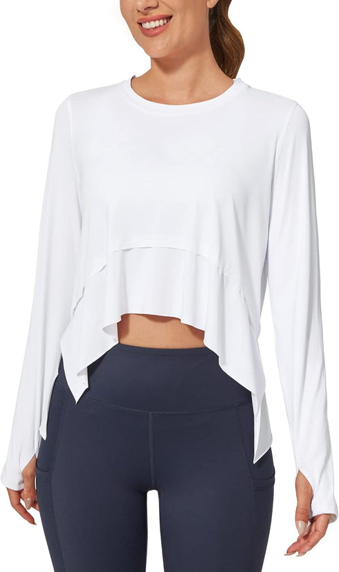 G4Free Women's Long Sleeve Workout Shirts UPF 50+ Sun Protection Crop Tops Lightweight Quick Dry Rash Guard Shirt (White,XL)...