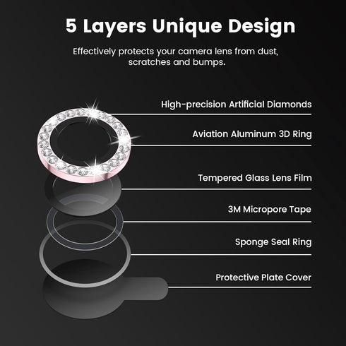 Tensea for iPhone 15 / iPhone 15 Plus Camera Lens Protector, 9H Tempered Glass Camera Cover Screen Protector, HD Clear, Metal Individual Ring for ...