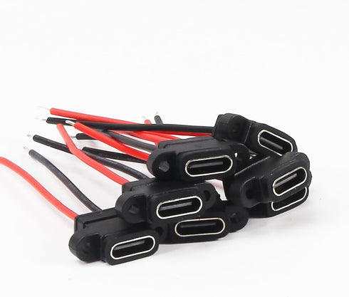 15PCS Type-C Female Chassis Waterproof Connector 2P Solder Wire Type USB C Pigtail Cable Extension Power Cable USB-C Plug to 2 Pin Bare Wire Open ...