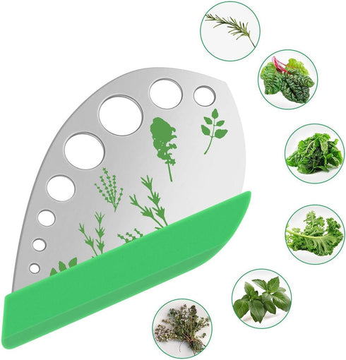 Leaf Herb Stripper, Stainless Steel Kitchen Herb Stripper Tool, 9holes, 2 in 1 design,Curved edge can be used as a kitchen knifefor Chard, Collard...