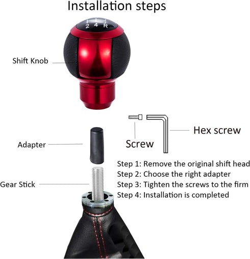 5 Speed Leather Shift Knob Shifting Lever Gear Stick Handle Shifter Transmissions Fit Most Manual Cars Truck SUV Vehicle (Red)...
