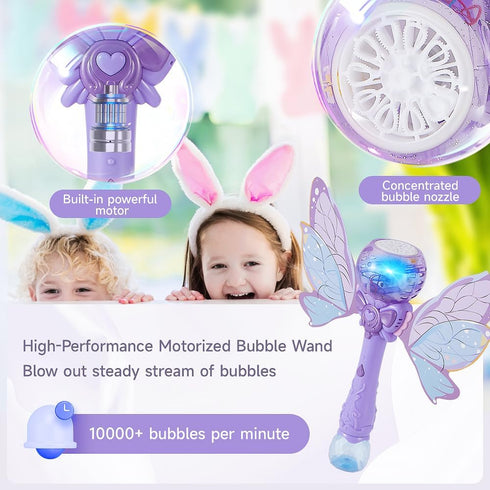 automatic bubble wand, upgrade princess bubble blower with LED light and bubble solution 6 wands for girls/kids, portable outdoor/indoor toy for t...