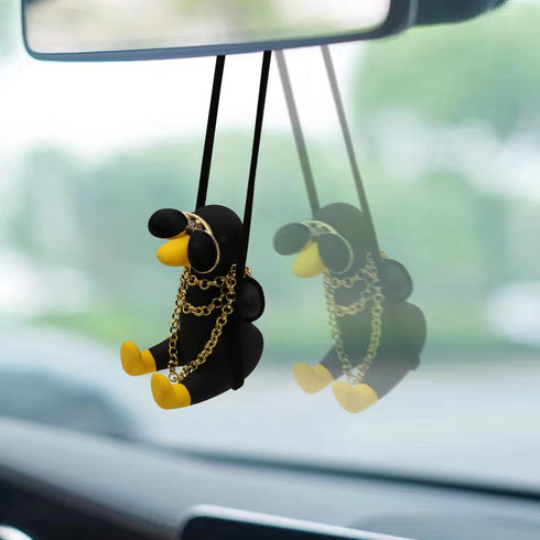 Swinging Duck Car Hanging Ornament, Cute Car Hanging Accessories for Rear View Mirror, Car Pendant Black Swinging Sunglasses Duck Hanging Swing...