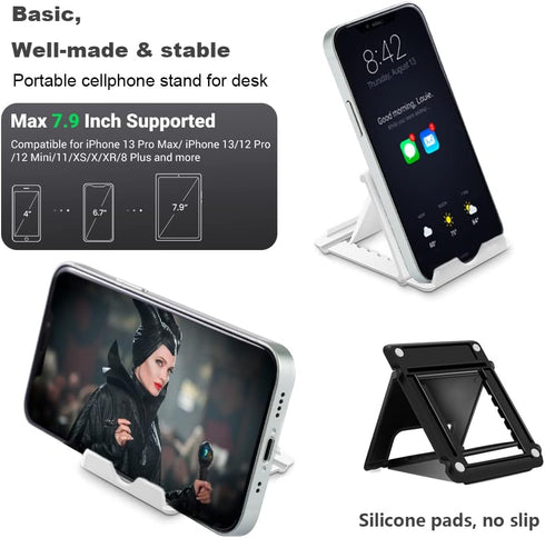 2 Pack Portable Cell Phone Stand Holder for Desk, Foldable Pocket-Sized Mount, Universal Adjustable Desktop Mobile Phone Kickstand Compatible with...
