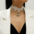 Vintage Lace Choker Necklace White Gothic Lace Pattern Necklace Punk Tassel Pearl Beaded Pendant Choker Princess Bridal Lace Lolita Tassel Lace Ne...