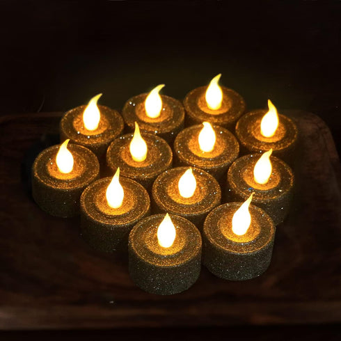 FURORA LIGHTING Black Glitter LED Tealight Candles Pack of 12, Flameless Flickering Tealight Candles for Home Décor, 1.5’’(W) x 1.65’’(H), Battery...
