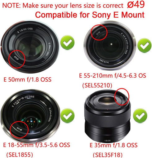 49mm Lens Cover Cap for Canon M50 M100 M6 w/ EF-M 15-45mm IS STM Lens, Sony RX1R w/ SEL 18-55mm, NEX-7 w/ E 55-210mm Lens (2 Packs)...