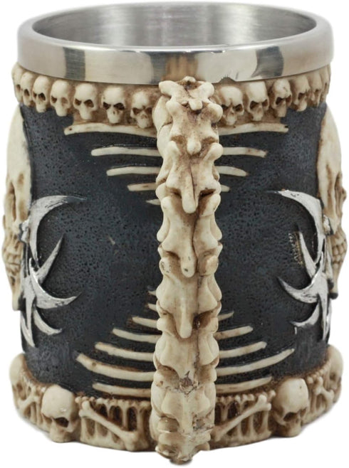 Ebros Evil Grinning Tribal Skull Mug Beer Stein Tankard With Skulls Skeletal Spine Bones Handle Coffee Cup 11 Ounces For Drinks Beverage Holder Co...