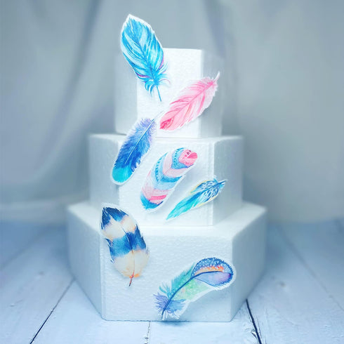 Feathers Edible Wafer Paper x 20pcs Wedding Cake Cupcake Decorations Wafer Rice Paper Peach Pink Blue...