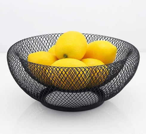 Mesh Fruit Bowl Decorative Fruit Basket Metal Candy Dish Holder Stand for Kitchen Counter Dining Room Table Office, 10 Inch (Black)...