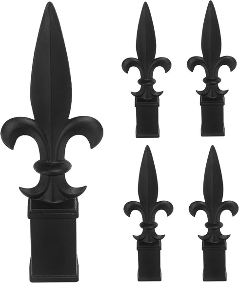 5pcs Metal Trident Spear Fence Finials Fits 1" - Fleur De Lis Aluminium Alloy Black Fence Topper Fence Caps Spear Tips Post Caps for Yard Garden L...