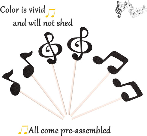 36 Pcs Music Notes Cupcake Toppers for Music Themed Party Decorations Glitter Musical Symbols Cupcake Picks for Baby Shower Birthday Party Supplie...