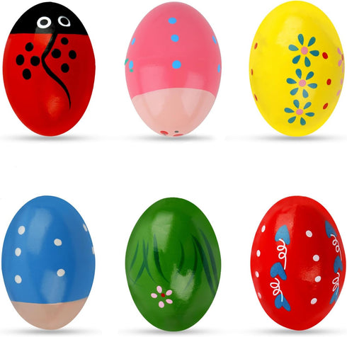 Easter Basket Stuffers, Set of 6 Easter Eggs, Wooden Percussion Musical Shaker Egg for Toddlers Kids Babies Boys Girls Valentines Day Christmas Gi...