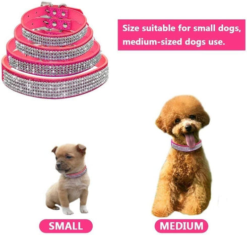 Rhinestone Dog Collar, Cute Dazzling Sparkling Leather Dog Cat Rhinestone Collar Crystal Diamond Pet Dog Puppy Collar (M:27-35CM, Pink)...