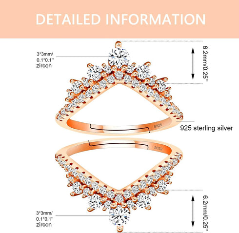 Uloveido 925 Sterling Silver Cubic Zirconia Curved Wedding Band Ring Guard Enhancer 2pcs Stackable Set Adjustable...