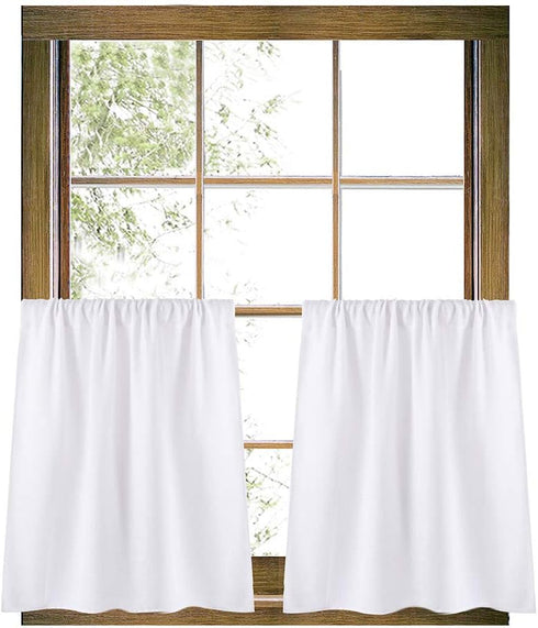 Valea Home Burlap Tier Curtains for Kitchen, Rustic Rod Pocket, Short Window, 24 inch Linen Cafe Curtains, White, Set of 2...