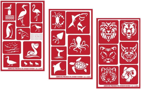 3 Armour Etch Over N Over Reusable Glass Etching Stencils Set | Wild Life Animals, Sea Creatures, Birds Theme...