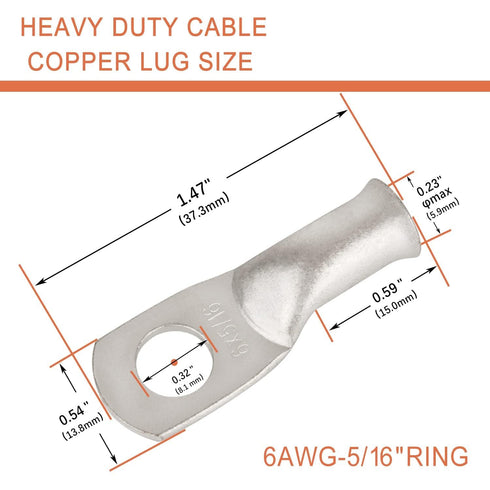 4 Pack 6 AWG 3/8 Lugs & 6 AWG 5/16 Lugs Tinned Copper Terminal,Marine Battery Welding Lugs Terminal Connectors with 8 Pieces Ratio 3:1 Dual Wall A...