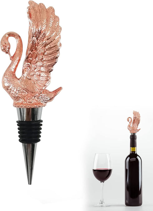 Wine Bottle Stopper, Pink Swan Stainless Steel Wine Saver Reusable Wine Cork Silicone Wine Stopper...
