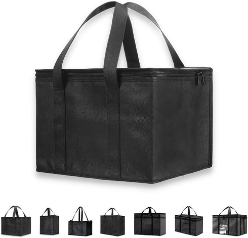 NZ home Insulated Cooler Bag and Food Warmer (Small, 2 pack) for Food Delivery & Grocery Shopping with Zippered Top, Black...