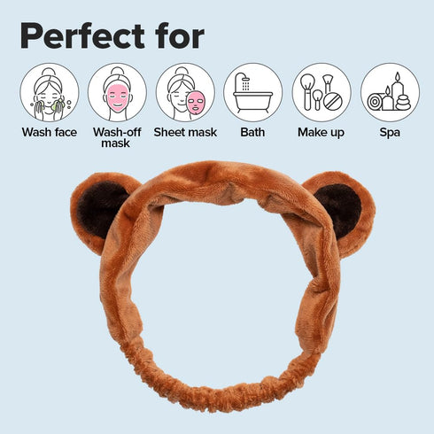 I DEW CARE Face Wash Headband - Brown Bear | Animal Head band for Face Washing & Skincare, Spa Day, Soft & Fuzzy, Cute for Makeup, Shower, Teen Gi...