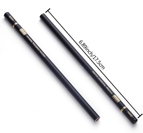 Professional Charcoal Pencils Drawing Set - 10 Pieces Soft Medium and Hard Charcoal Pencils for Drawing, Sketching, Shading...