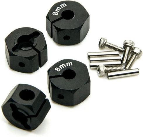 Aluminum 8mm Thickness 12mm Wheel Hex Drive Adaptors with Pins & Screws for Most of 1/10 RC Crawler Car Black (Black, 8mm)...