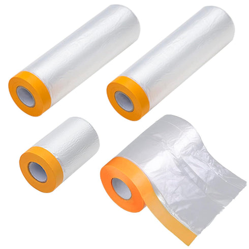 3 Pack Tape and Drape,Pre-Taped Masking Film, Assorted Masking Paper,Paint Adhesive Protective Paper Roll for Covering Skirting, Frames, Cars and ...