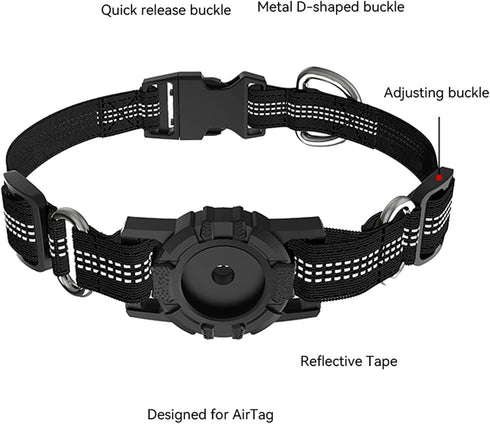 Airtag Dog Collar Adjustable Reflective Apple Air Tag Dog Collar Soft Nylon Dog Collars with Air Tag Holder Case Integrated Air Tag Accessories Pe...