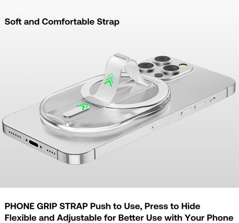 Magnetic Finger Phone Grip for MagSafe Stand, Phone Grip Strap Holder as Kickstand, Magnetic Phone Grip Holder, for iPhone 15/14/13/12 Series, Tra...