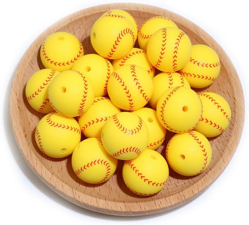 36pcs Silicone Beads for Pens Keychain Making 12mm 15mm Bulk Baseball Basketball Football Sport Focal Silicone Loose Beads Bracelet Necklace DIY C...