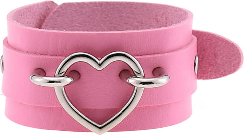 3Pcs Leather Choker Collar Set,Heart Chain Necklace + Wide Wrist Bracelets Combo Punk Gothic Cosplay Jewelry Gift for Women...