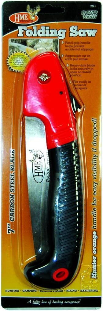 HME Folding 7" Carbon Steel Blade Hand Saw with Pistol-Grip Handle for Camping, Backpacking, Hunting...