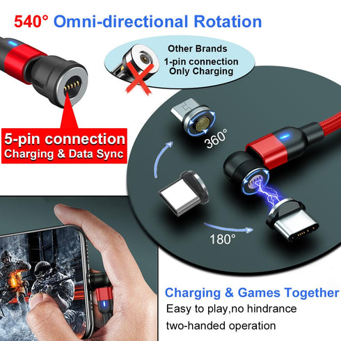 Magnetic Charging Cable(3Pack3.3/6.6/6.6FT&Cable Bag),One-Handed Charging Magnetic Phone Charger 3 in 1 Compatible with Micro USB, Type C 3A Charg...