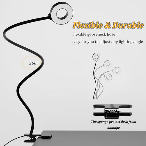 KBG Desk Lamp Clip on Light, 3 Color Modes & 10 Brightness Flexible Gooseneck Desk Lamp, Eye Protection Desk Light for Kids Reading Book in Bed at...