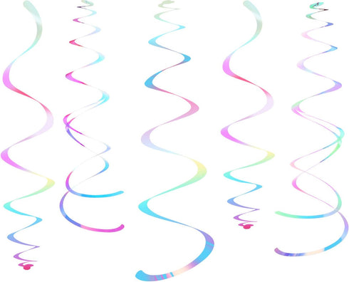 Iridescent White Party Hanging Swirl Decorations Shimmer Transparent White Plastic Streamer for Ceiling, Pack of 28...