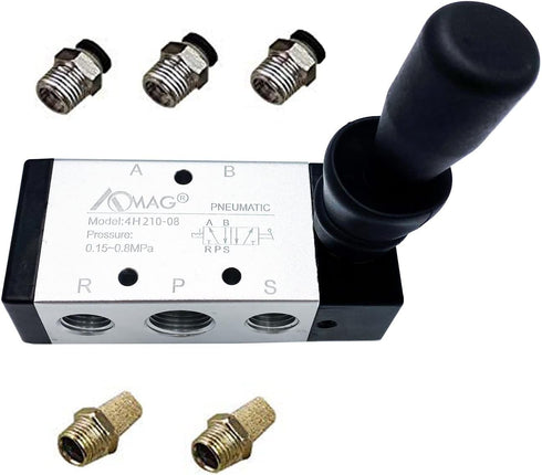 AOMAG Pneumatic 1/4" PT 5 Way 2 Postion Air Hand Lever Operated Valve Pneumatic Solenoid Valve Manual Control Push-Pull 4H210-08...