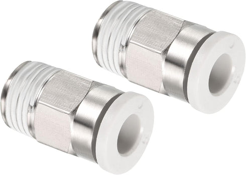PATIKIL G1/8 Push to Fit 5mm OD Hose Connect Fittings, 2 Pack Straight Coupling Adapter for Gas Pneumatic Air Flow Transition, White & Silver Tone...