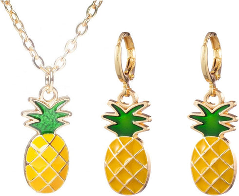 Pineapple Earrings Necklace for Women Yellow Ruit Green Leaf Pineapple Earings Pendant Necklace Cute Fashion Dangle Necklace Jewellery Set...