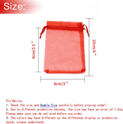100Pcs Small Organza Bags 3x4 Inch, Red Drawstring Christmas Candy Gift Bags, Baby Shower Favor Bag Mesh Jewelry Pouches...