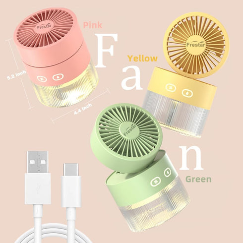 Personal Cooling Fan and Small Air Humidifier 350ml with LED Night Light, Desktop USB Charging Humidifier and Fan 3 in 1 for Office and Small Room...