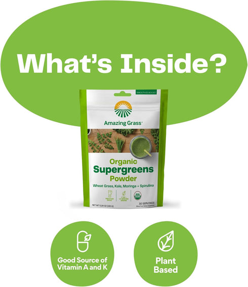 Amazing Grass Super Greens Booster: Greens Powder Smoothie Mix with Spirulina, Moringa, Wheat Grass & Kale Smoothie Booster, Chlorophyll Providing...